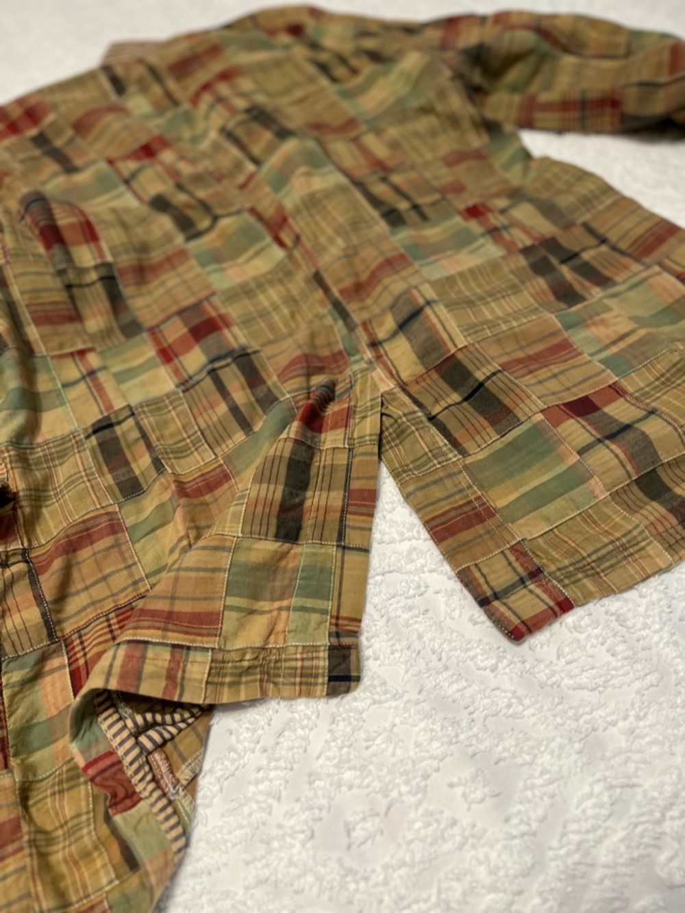Tailor Vintage Plaid Patchwork Blazer in Beige, Green & Red - Picture 7 of 14